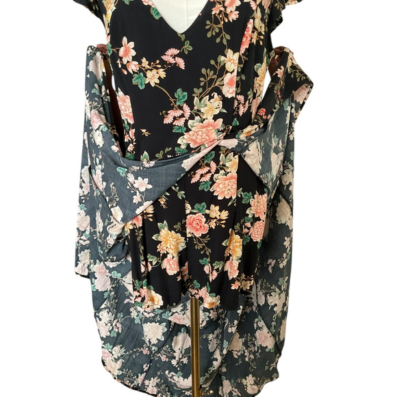 Forever 21 Womens Medium Black Floral Maxi Dress V Neck Cap Sleeve Contemporary - Picture 9 of 14